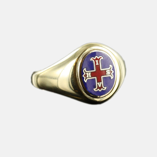 Gold Red Cross of Constantine Masonic Ring (Blue)- Fixed Head - Hamilton & Lewis Jewellery