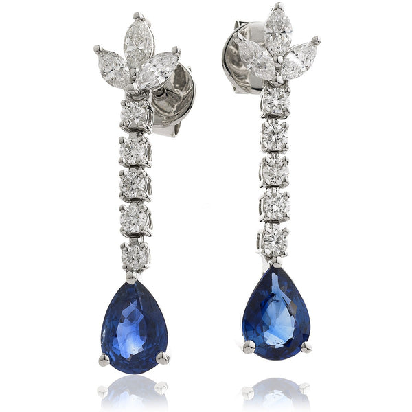 Diamond & Blue Sapphire Drop Earrings 1.90ct - Hamilton & Lewis Jewellery