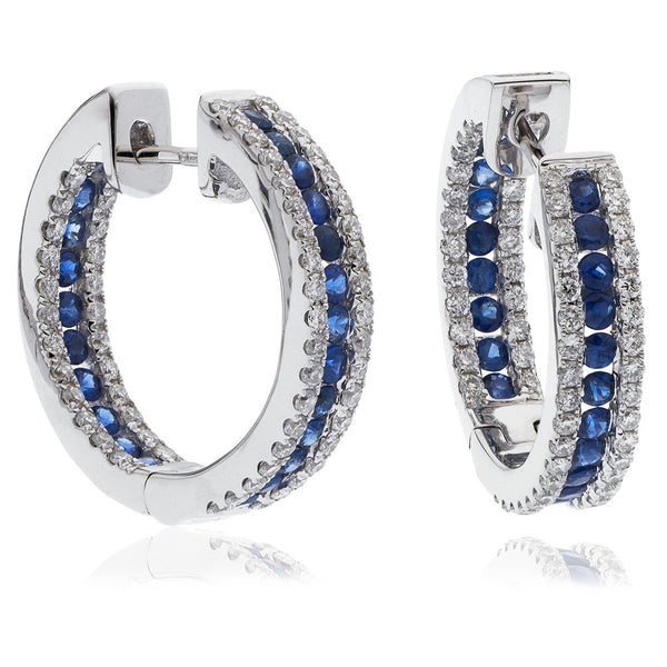 Diamond & Blue Sapphire Hoop Earrings 1.85ct - Hamilton & Lewis Jewellery