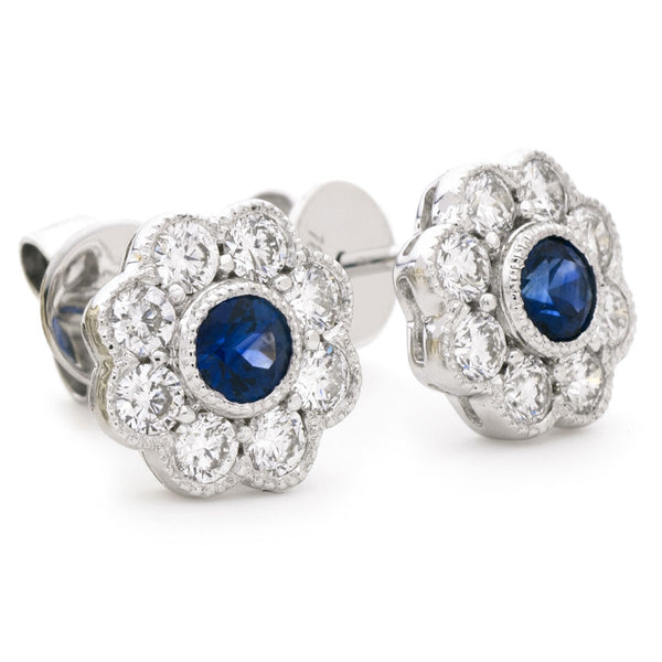 Diamond & Blue Sapphire Floral Earrings 1.15ct - Hamilton & Lewis Jewellery