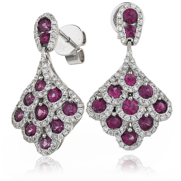 Diamond & Ruby Cluster Drop Earrings 2.20ct - Hamilton & Lewis Jewellery