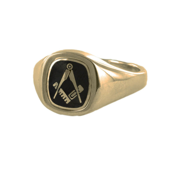 Black Reversible Cushion Head Solid Gold Square and Compass Masonic Ring - Hamilton & Lewis Jewellery