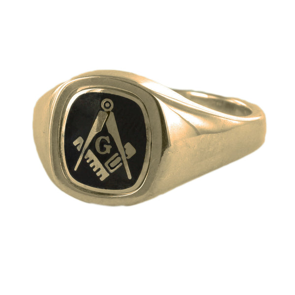 Black Reversible Cushion Head Solid Gold Square and Compass with G Masonic Ring - Hamilton & Lewis Jewellery