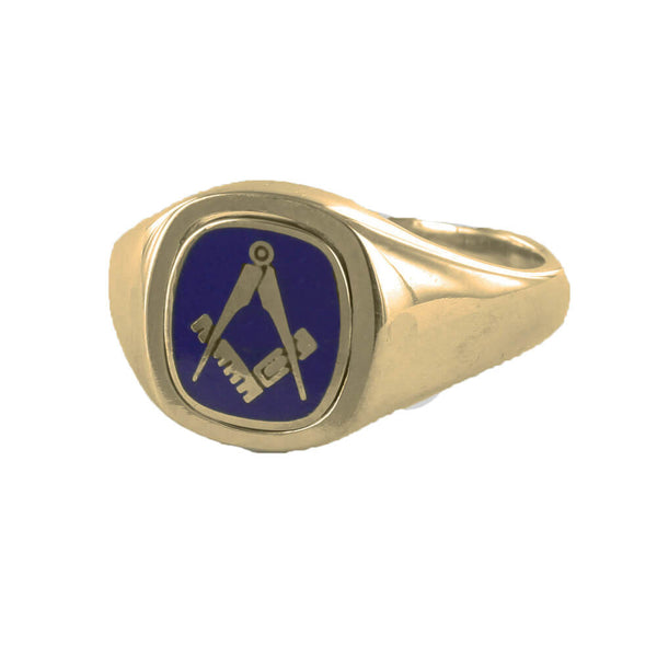 Blue Reversible Cushion Head Solid Gold Square and Compass Masonic Ring - Hamilton & Lewis Jewellery