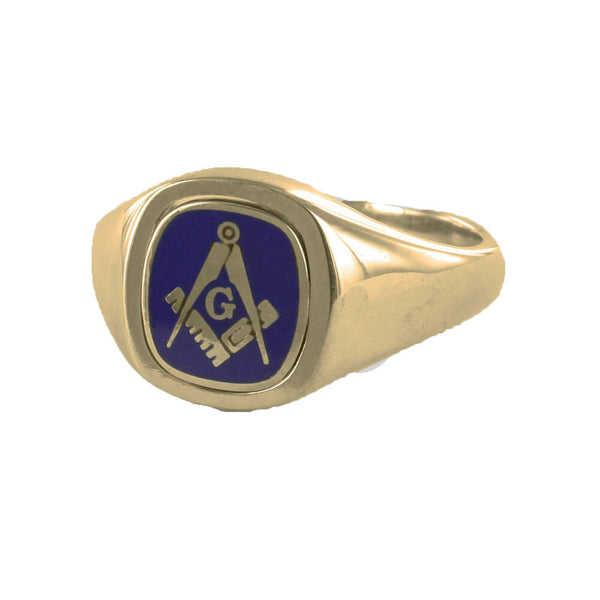 Blue Reversible Cushion Head Solid Gold Square and Compass with G Masonic Ring - Hamilton & Lewis Jewellery