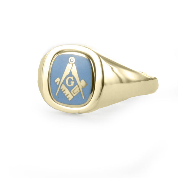 Light Blue Reversible Cushion Head Solid Gold Square and Compass with G Masonic Ring - Hamilton & Lewis Jewellery