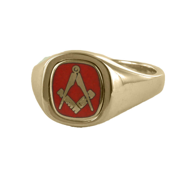 Red Reversible Cushion Head Solid Gold Square and Compass Masonic Ring - Hamilton & Lewis Jewellery