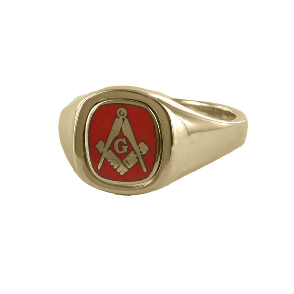 Red Reversible Cushion Head Solid Gold Square and Compass with G Masonic Ring - Hamilton & Lewis Jewellery