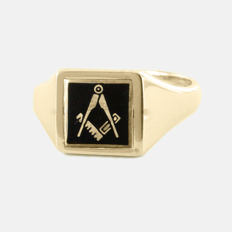 Black Reversible Square Head Solid Gold Square and Compass Masonic Ring - Hamilton & Lewis Jewellery