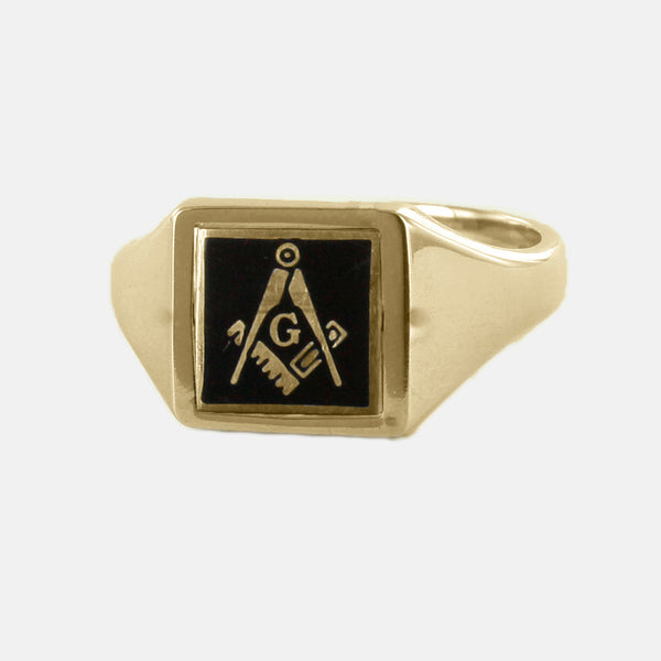 Black Reversible Square Head Solid Gold Square and Compass with G Masonic Ring - Hamilton & Lewis Jewellery