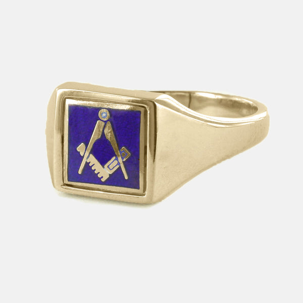 Blue Reversible Square Head Solid Gold Square and Compass Masonic Ring - Hamilton & Lewis Jewellery