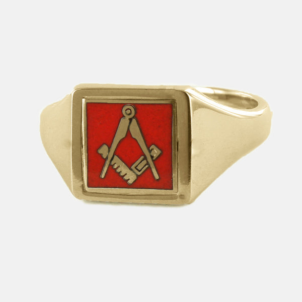 Red Reversible Square Head Solid Gold Square and Compass Masonic Ring - Hamilton & Lewis Jewellery