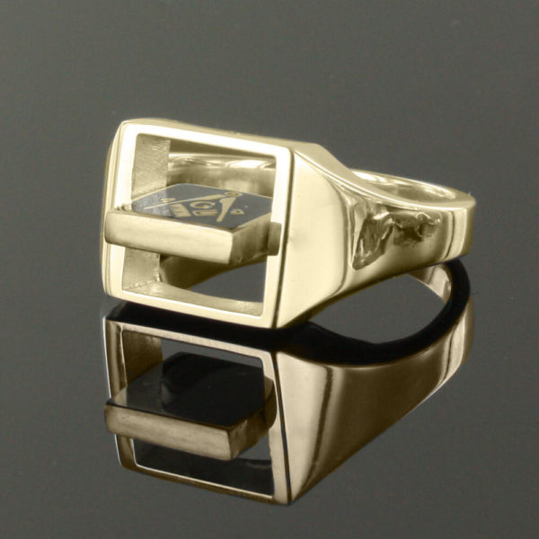 Light Blue Reversible Square Head Solid Gold Square and Compass Masonic Ring - Hamilton & Lewis Jewellery