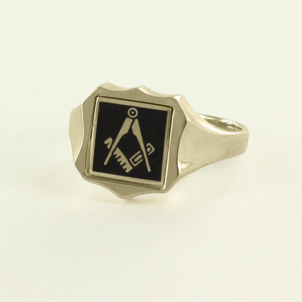 Black Reversible Shield Head Solid Gold Square and Compass Masonic Ring - Hamilton & Lewis Jewellery