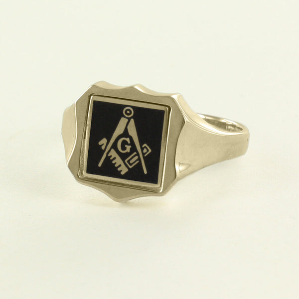 Black Reversible Shield Head Solid Gold Square and Compass with G Masonic Ring - Hamilton & Lewis Jewellery