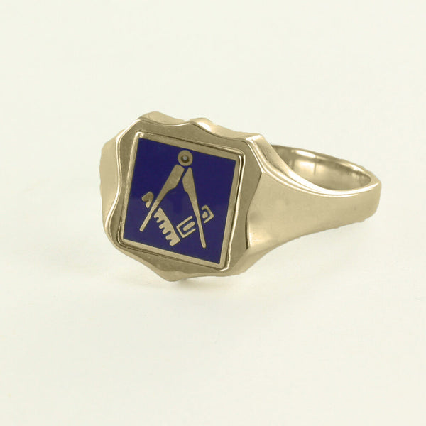 Blue Reversible Shield Head Solid Gold Square and Compass Masonic Ring - Hamilton & Lewis Jewellery