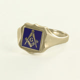 Blue Reversible Shield Head Solid Gold Square and Compass with G Masonic Ring - Hamilton & Lewis Jewellery