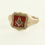 Red Reversible Shield Head Solid Gold Square and Compass with G Masonic Ring - Hamilton & Lewis Jewellery