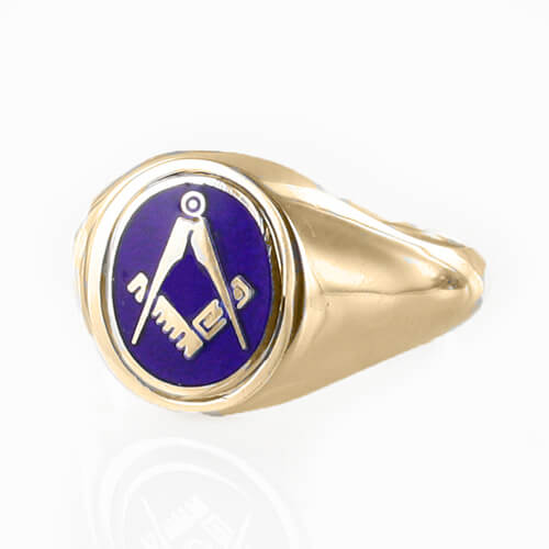 Blue Reversible 9ct Gold Square and Compass Masonic Ring - Hamilton & Lewis Jewellery