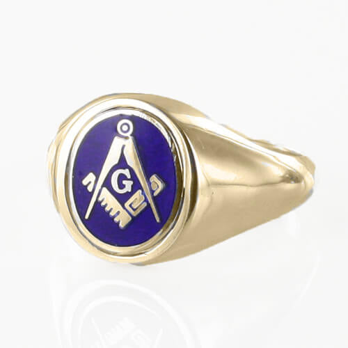 Blue Reversible 9ct Gold Square and Compass with G Masonic Ring - Hamilton & Lewis Jewellery