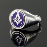Blue Reversible Solid Silver Square and Compass with G Masonic Ring - Hamilton & Lewis Jewellery