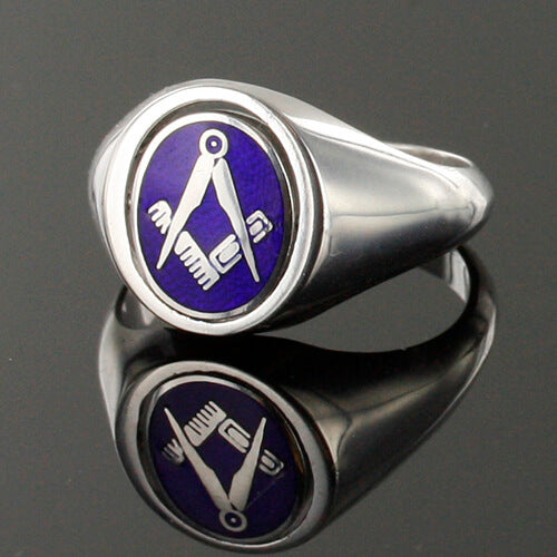 Blue Reversible Solid Silver Square and Compass Masonic Ring - Hamilton & Lewis Jewellery