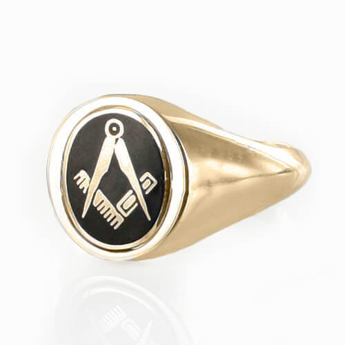 Black Reversible 9ct Gold Square and Compass Masonic Ring - Hamilton & Lewis Jewellery