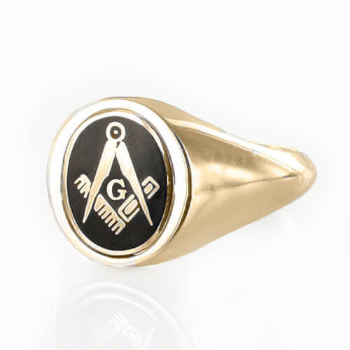 Black Reversible 9ct Gold Square and Compass with G Masonic Ring - Hamilton & Lewis Jewellery