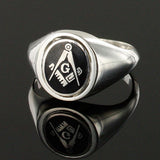 Black Reversible Solid Silver Square and Compass with G Masonic Ring - Hamilton & Lewis Jewellery