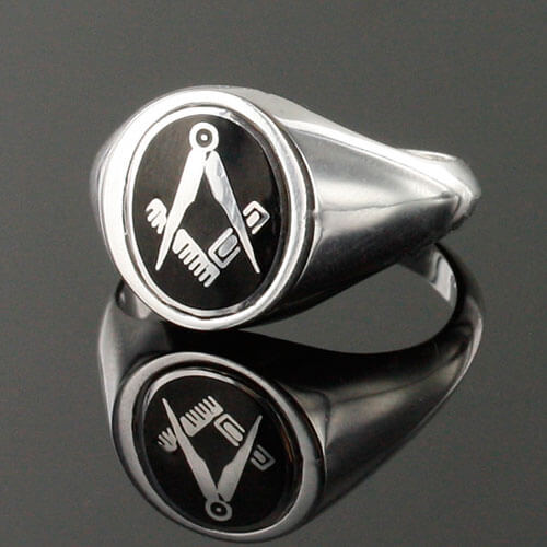 Black Reversible Solid Silver Square and Compass Masonic Ring - Hamilton & Lewis Jewellery