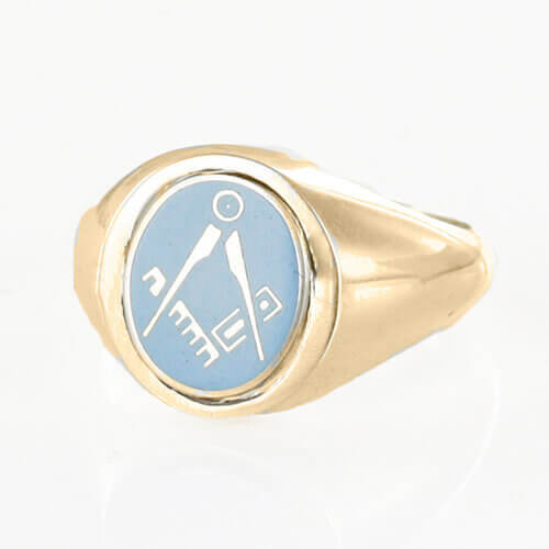 Light Blue Reversible 9ct Gold Square and Compass Masonic Ring - Hamilton & Lewis Jewellery