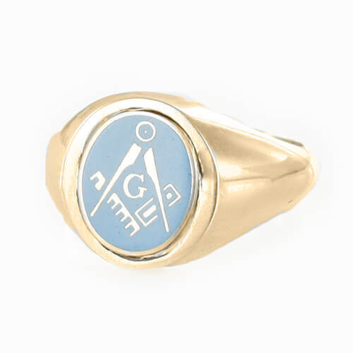 Light Blue Reversible 9ct Gold Square and Compass with G Masonic Ring - Hamilton & Lewis Jewellery