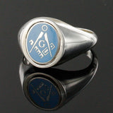 Light Blue Reversible Solid Silver Square and Compass with G Masonic Ring - Hamilton & Lewis Jewellery