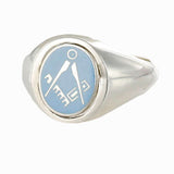 Light Blue Reversible Solid Silver Square and Compass Masonic Ring - Hamilton & Lewis Jewellery
