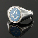 Light Blue Reversible Solid Silver Square and Compass Masonic Ring - Hamilton & Lewis Jewellery