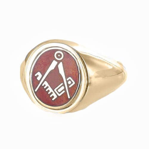 Red Reversible 9ct Gold Square and Compass Masonic Ring - Hamilton & Lewis Jewellery