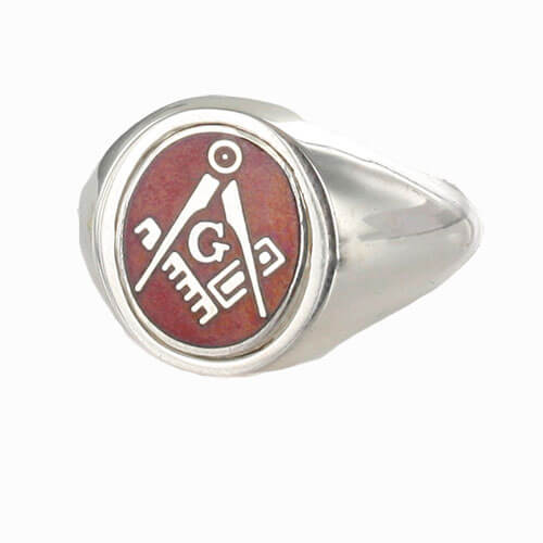 Red Reversible Solid Silver Square and Compass with G Masonic Ring - Hamilton & Lewis Jewellery