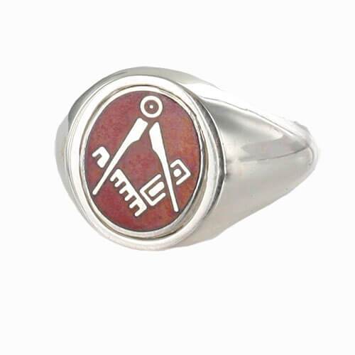 Red Reversible Solid Silver Square and Compass Masonic Ring - Hamilton & Lewis Jewellery