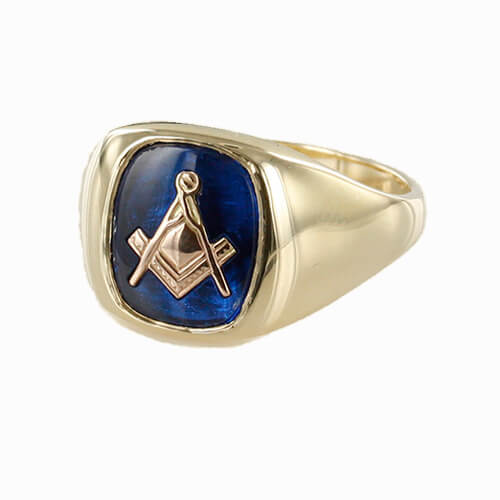 9ct Gold Synthetic Sapphire Square And Compass Masonic Ring - Hamilton & Lewis Jewellery