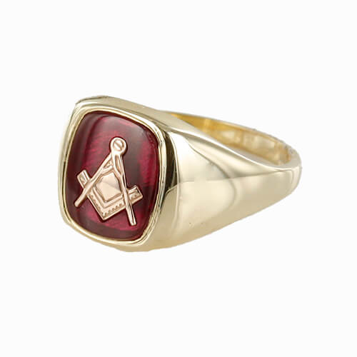 9ct Gold Synthetic Ruby Square And Compass Masonic Ring - Hamilton & Lewis Jewellery