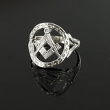 Small Silver Pierced Design Square and Compass Masonic Ring - Hamilton & Lewis Jewellery