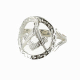 Large Silver Pierced Design Square and Compass Masonic Ring - Hamilton & Lewis Jewellery