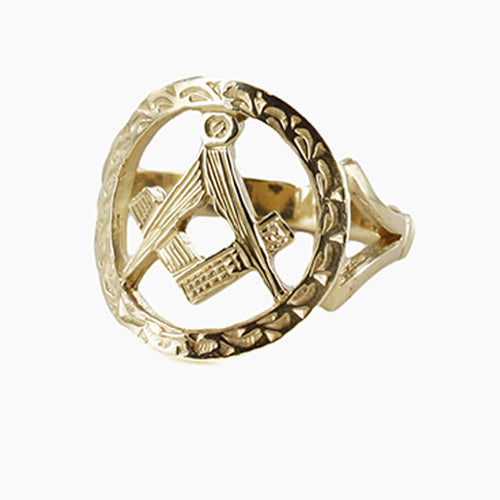 Large Gold Pierced Design Square and Compass Masonic Ring - Hamilton & Lewis Jewellery