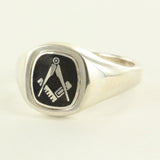 Black Reversible Cushion Head Solid Silver Square and Compass Masonic Ring - Hamilton & Lewis Jewellery