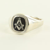 Black Reversible Cushion Head Solid Silver Square and Compass with G Masonic Ring - Hamilton & Lewis Jewellery