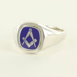 Blue Reversible Cushion Head Solid Silver Square and Compass Masonic Ring - Hamilton & Lewis Jewellery