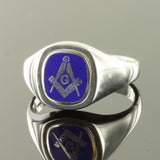 Blue Reversible Cushion Head Solid Silver Square and Compass with G Masonic Ring - Hamilton & Lewis Jewellery