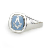 Light Blue Reversible Cushion Head Solid Silver Square and Compass Masonic Ring - Hamilton & Lewis Jewellery