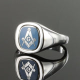 Light Blue Reversible Cushion Head Solid Silver Square and Compass with G Masonic Ring - Hamilton & Lewis Jewellery