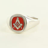 Red Reversible Cushion Head Solid Silver Square and Compass with G Masonic Ring - Hamilton & Lewis Jewellery